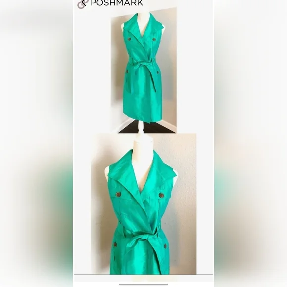 Teri Jon Emerald GreenBelted SilkMidi Dress